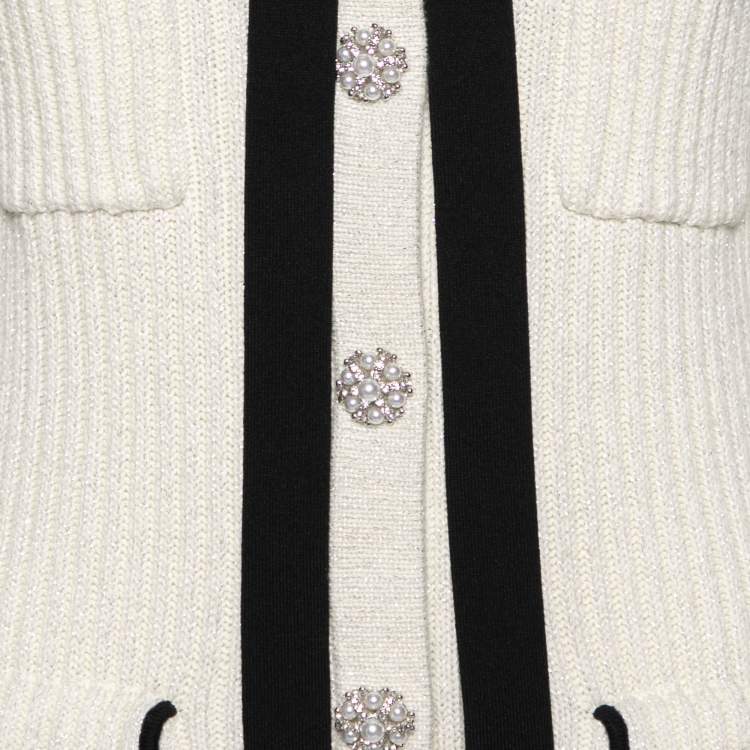 Pre Owned Self-Portrait Ivory Lurex Knit Neck Tie Detail Short Dress L