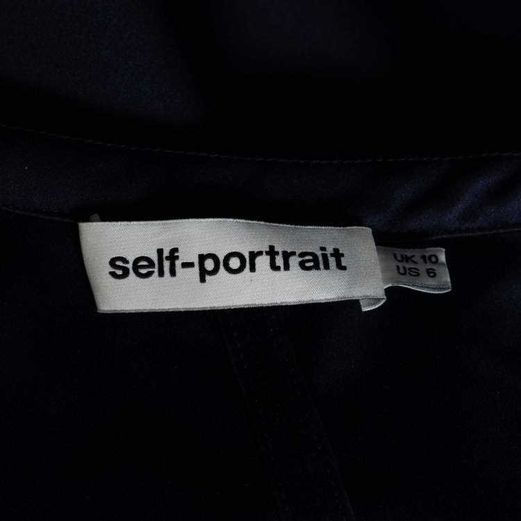 Pre Owned Self Portrait Navy Blue Sleeveless Satin Frill Top M