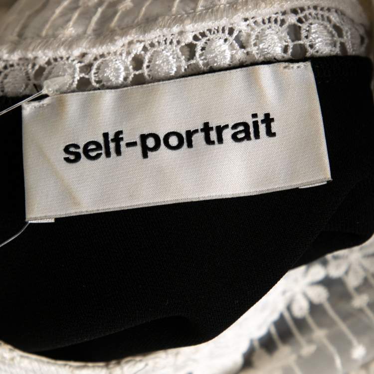 Pre Owned Self-Portrait Black and White Floral Embroidered Organza And Crepe Mini Dress M