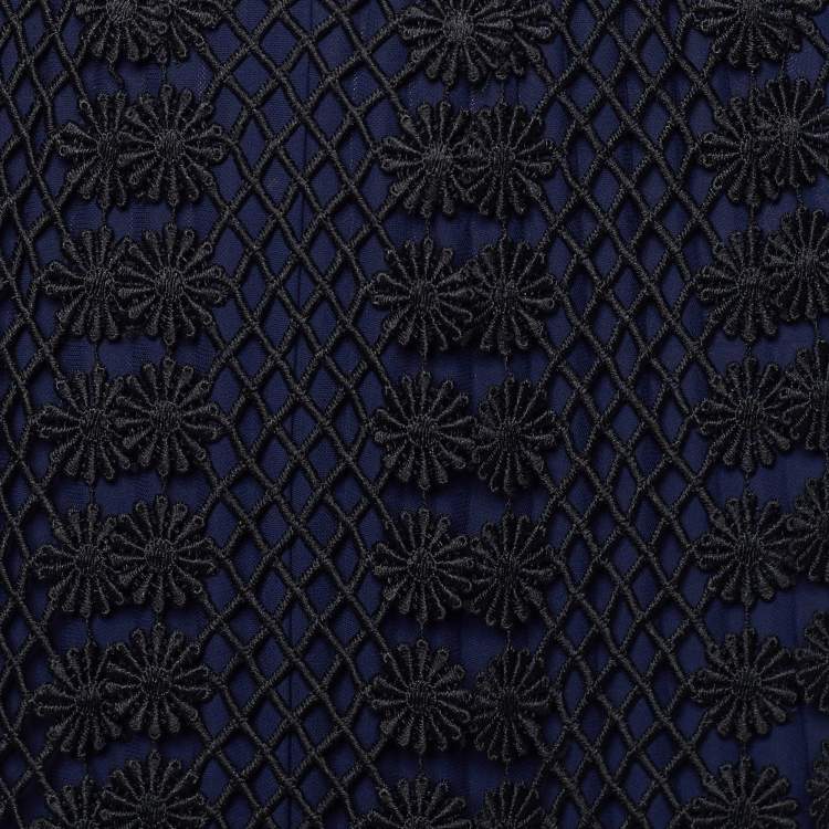 Pre Owned Self-Portrait Black and Blue Crepe Sheer Panels and Overlay Maxi Dress M