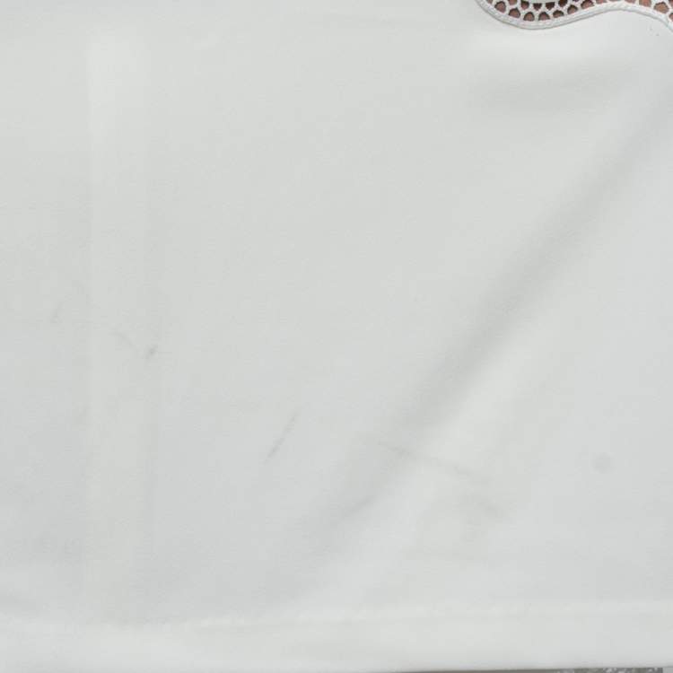 Pre Owned Self-Portrait White Crepe & Guipure Lace Long Sleeve Top S