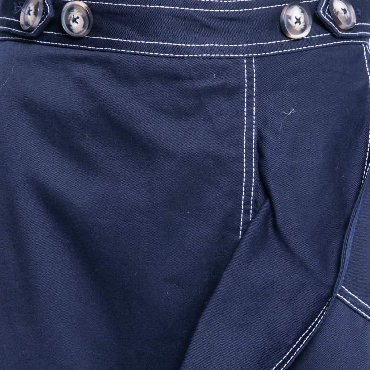 Pre Owned Self-Portrait Navy Blue Canvas Asymmetric Flounced Hem Skirt M