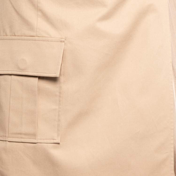Pre Owned Self-Portrait Beige Cotton & Crepe Lace Trimmed Pleated Wrap Skirt M