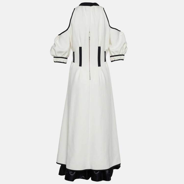 Pre Owned Self-Portrait White Knit Cold-Shoulder Calista Midi Dress L