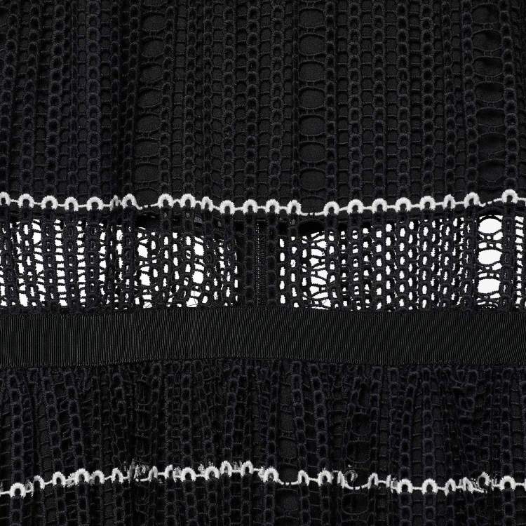 مملوكة مسبقًا Self-Portrait Black Eyelet Lace Scalloped Midi Dress L
