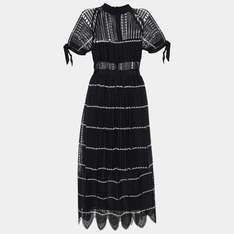 مملوكة مسبقًا Self-Portrait Black Eyelet Lace Scalloped Midi Dress L