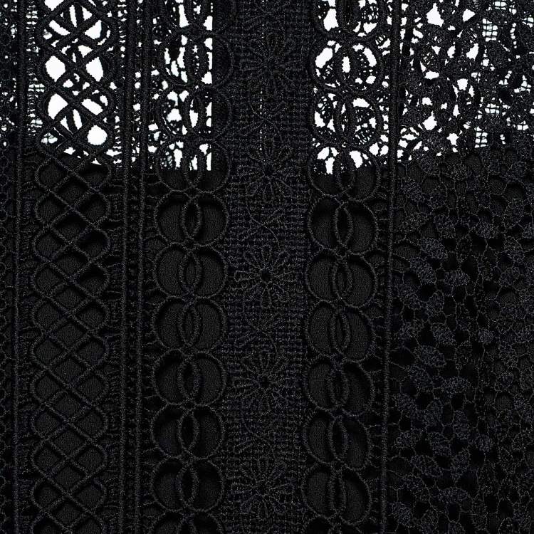 مملوكة مسبقًا Self-Portrait Black Guipure Lace & Crepe Pleated Maxi Dress L