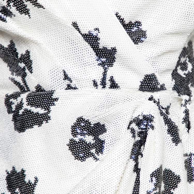 Pre Owned Self-Portrait White Floral Sequin Embellished Wrap Detail Short Dress S