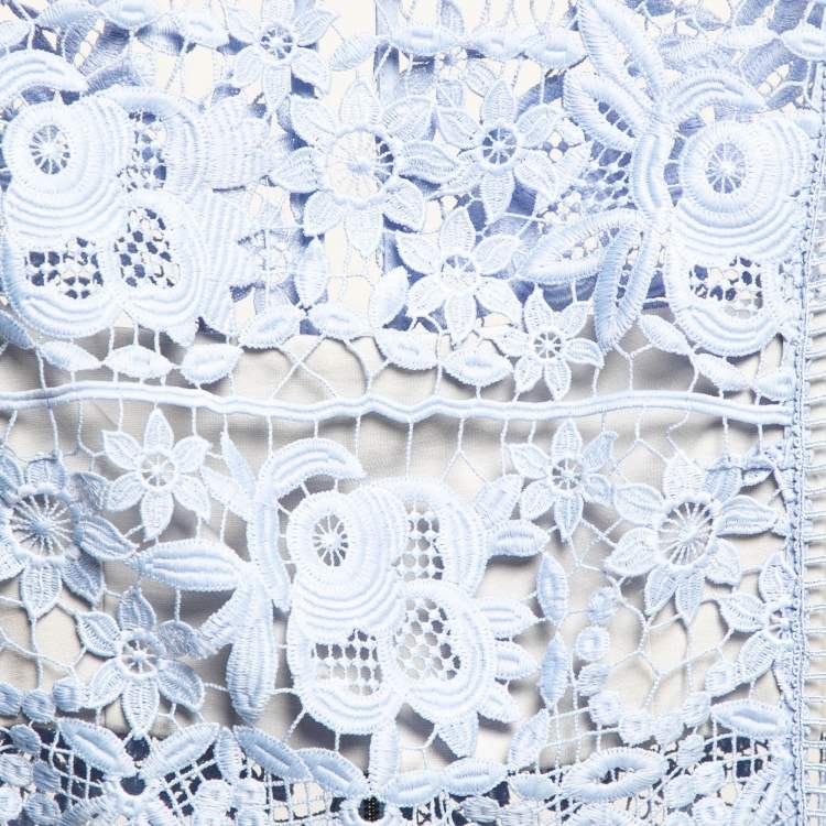 Pre Owned Self-Portrait Blue Guipure Lace Flared Mini Dress M