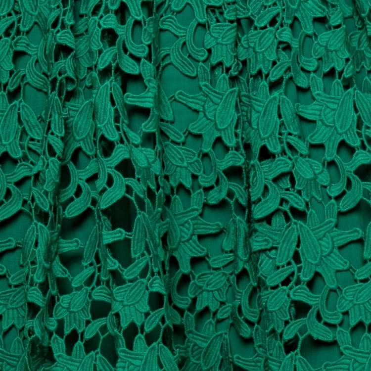 Pre Owned Self-Portrait Green Mesh Azalea Lace Midi Dress S