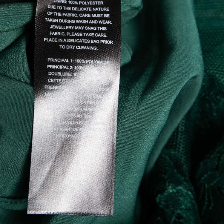 Pre Owned Self-Portrait Green Floral Lace Gathered Detailed Maxi Dress S