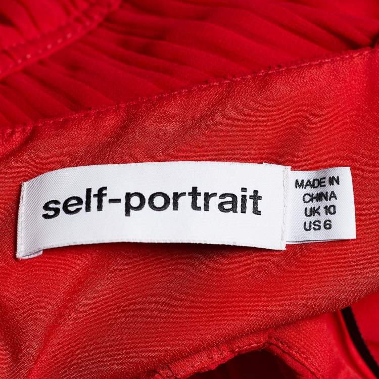 Pre Owned Self-Portrait Red Chiffon Pleated Midi Dress M