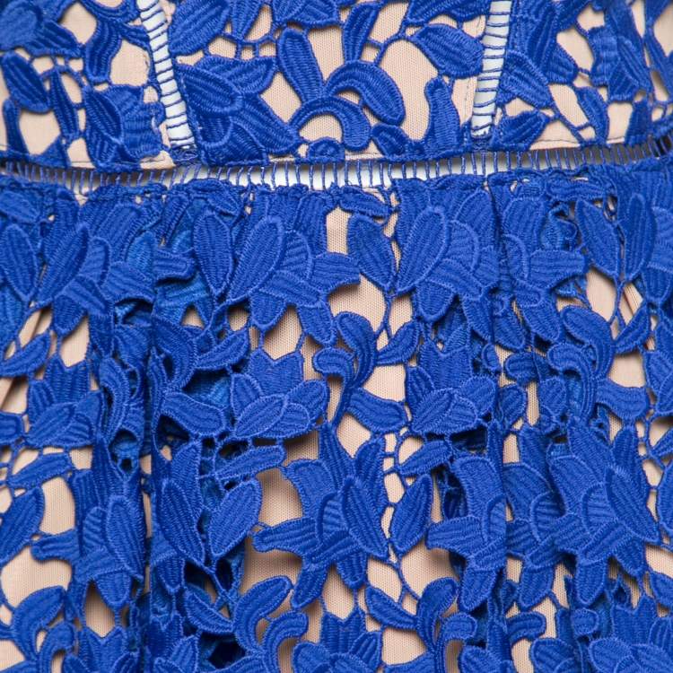 مملوكة مسبقًا Self-Portrait Blue Guipure Lace Sleeveless Azaelea Dress S