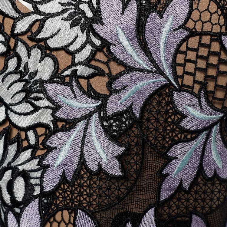 Pre Owned Self-Portrait Lilac Guipure Lace Patchwork Midi Dress M