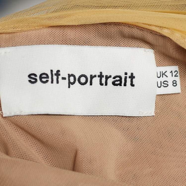 Pre Owned Self-Portrait Beige/White Full Sleeve Dress M