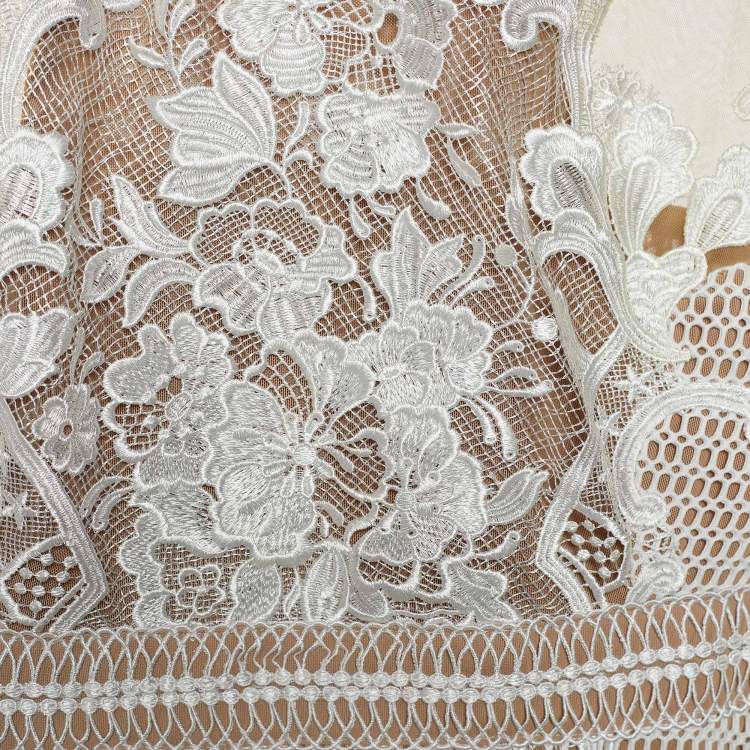Pre Owned Self-Portrait Beige/White Full Sleeve Dress M