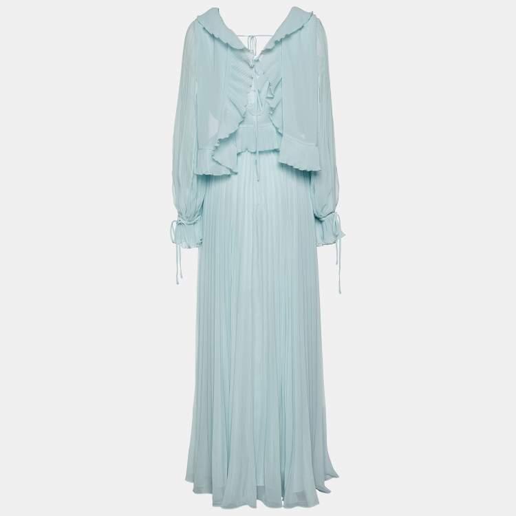 Pre Owned Self-Portrait Blue Crepe Pleated Dress M