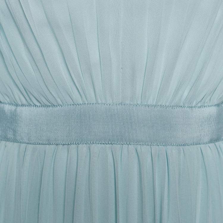 Pre Owned Self-Portrait Blue Crepe Pleated Dress M