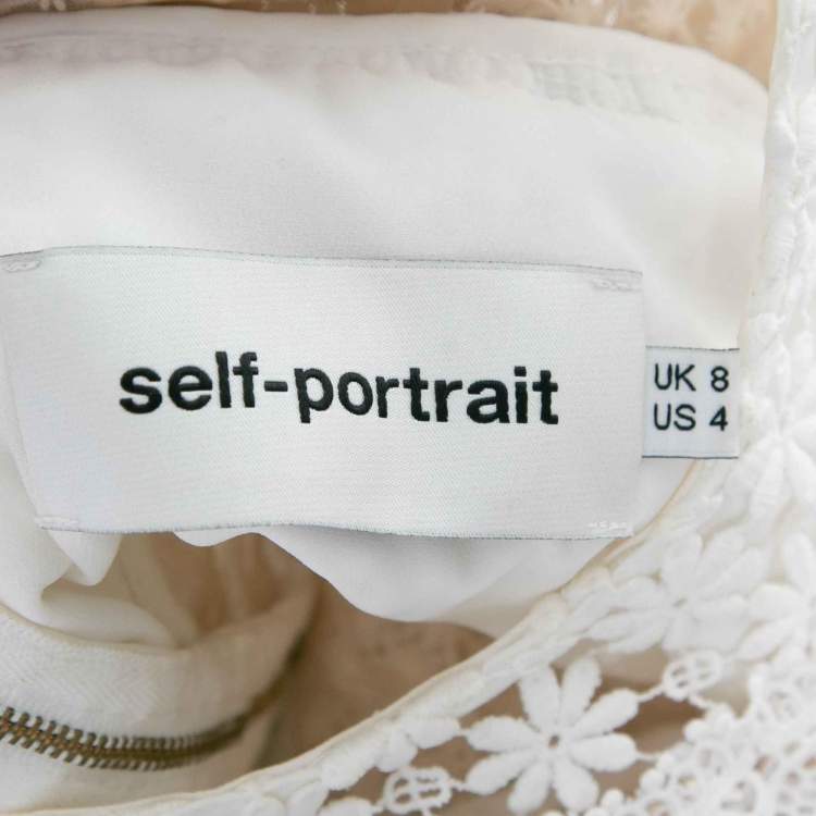 مملوكة مسبقًا Self Portrait White Crepe and Lace Ruffle Trim Detailed Pleated Dress S