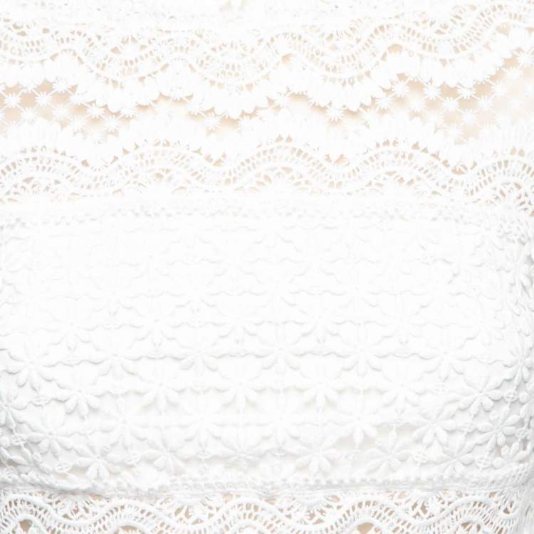 مملوكة مسبقًا Self Portrait White Crepe and Lace Ruffle Trim Detailed Pleated Dress S