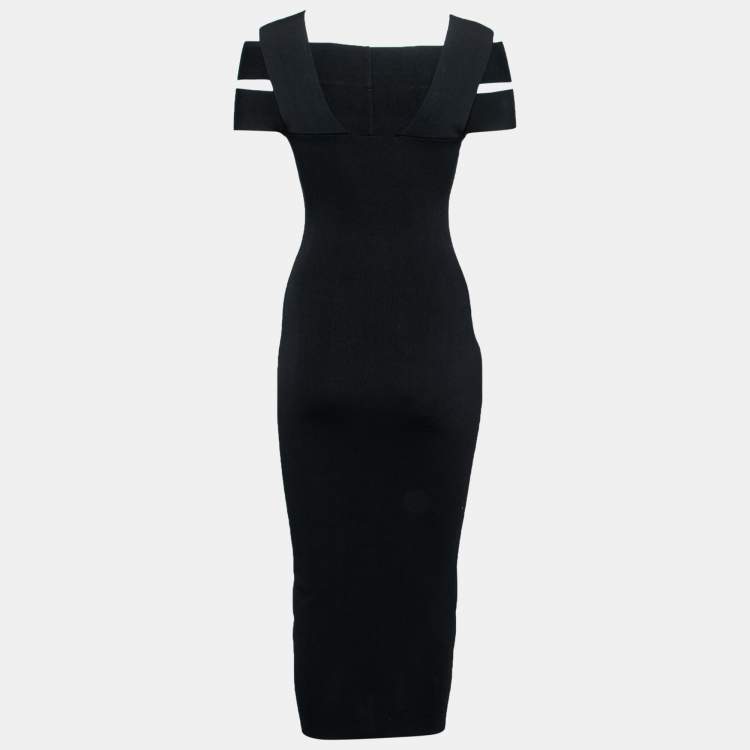 ワンピース SELF-PORTRAIT BLACK COTTON DRESS Black Crochet Knit Midi Dress – self-portrait-US
