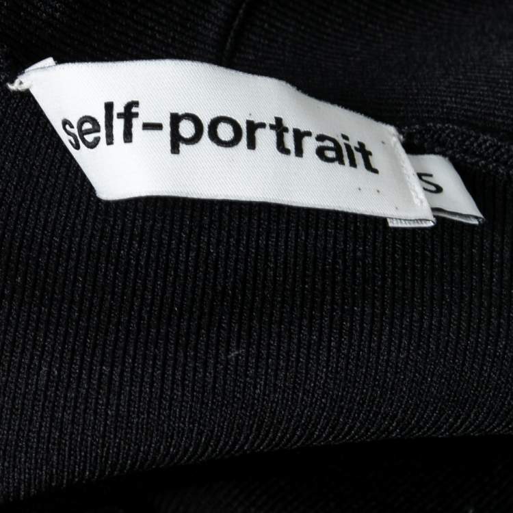 مملوكة مسبقًا Self-Portrait Black Knit Wrapped Off Shoulder Bodycon Dress S