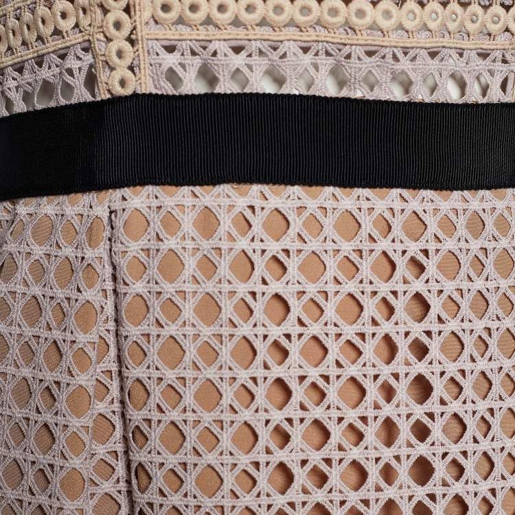 Pre Owned Self-Portrait Pale Pink Lace Paneled Midi Dress M