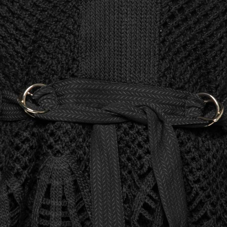 Pre Owned Self-Portrait Black Crochet V-Neck Ruffle Long Sleeve Top M