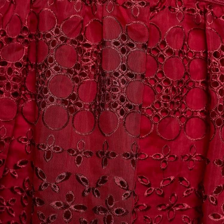 Pre Owned Self-Portrait Burgundy Lace One Shoulder Midi Dress S