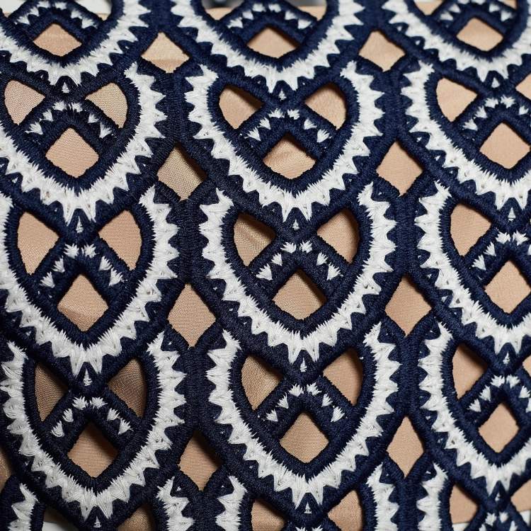 Pre Owned Self-Portrait Navy Blue Sweetheart Crochet & Crepe Maxi Dress S