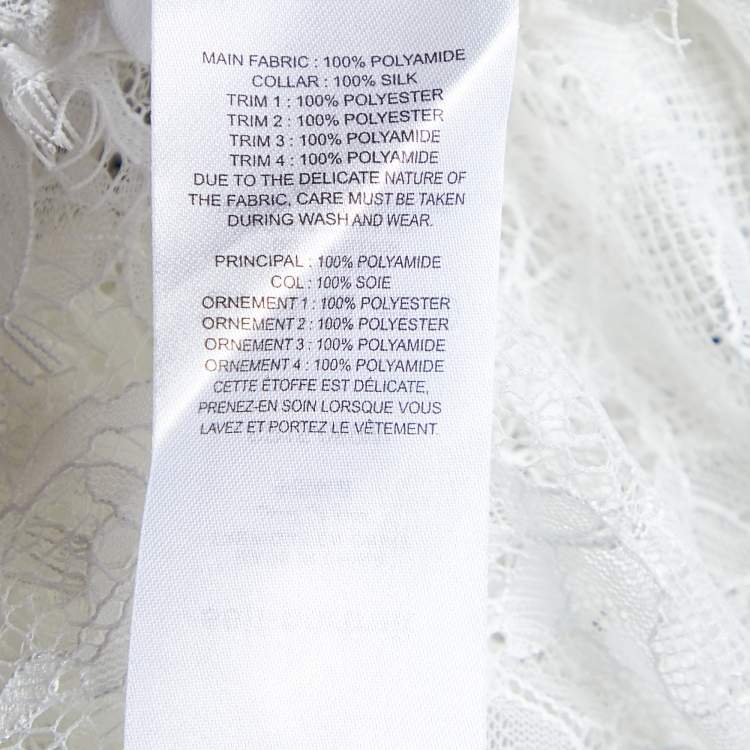 Pre Owned Self-Portrait White Paneled Lace Sheer Draped Sleeve Top L