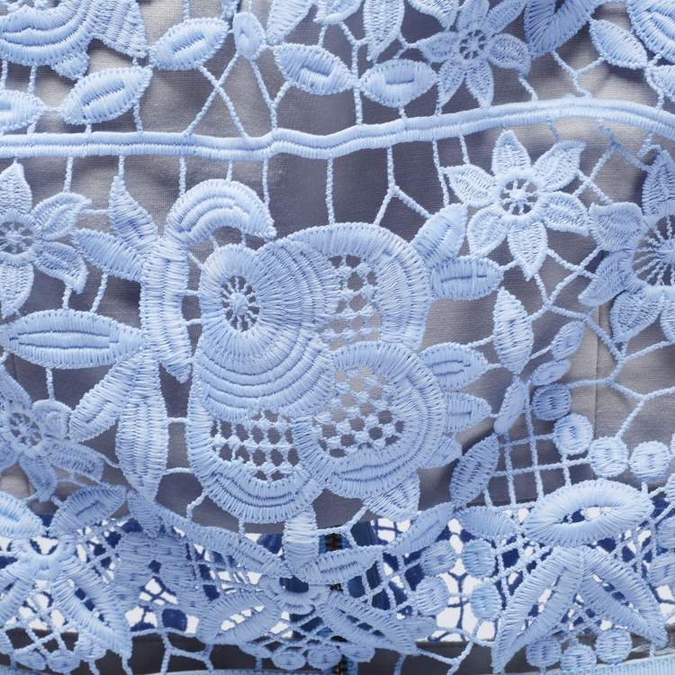 Pre Owned Self-Portrait Light Blue Guipure Lace Flare Mini Dress S