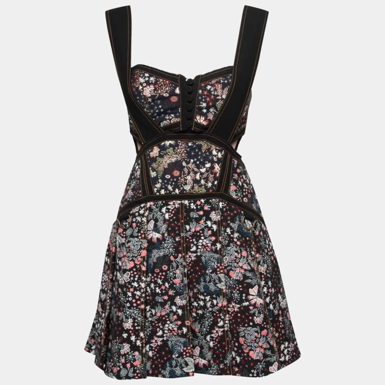 مملوكة مسبقًا Self-Portrait Black Floral Jacquard Cut-Out Detail Mini Dress S