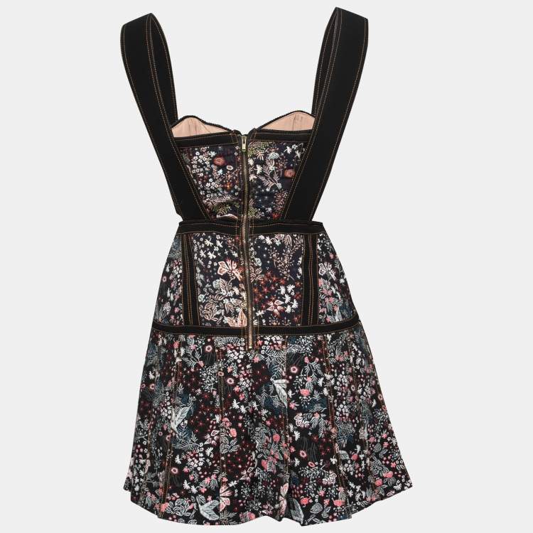 مملوكة مسبقًا Self-Portrait Black Floral Jacquard Cut-Out Detail Mini Dress S