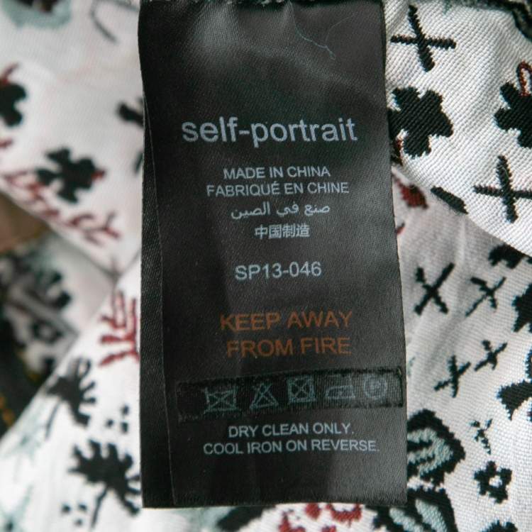 مملوكة مسبقًا Self-Portrait Black Floral Jacquard Cut-Out Detail Mini Dress S