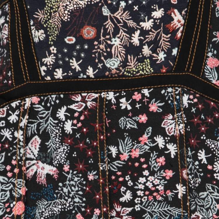 مملوكة مسبقًا Self-Portrait Black Floral Jacquard Cut-Out Detail Mini Dress S