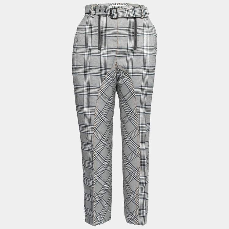 Pre Owned Self-Portrait Grey Plaid Belted Cropped Trousers M