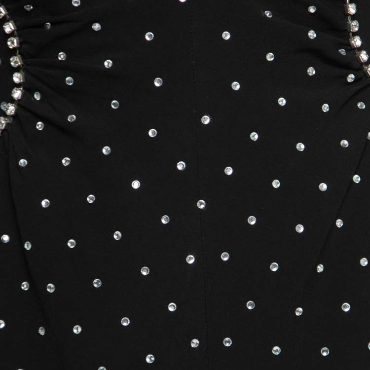 Pre Owned Self-Portrait Black Crepe Embellished Off-Shoulder Diamante Dress S