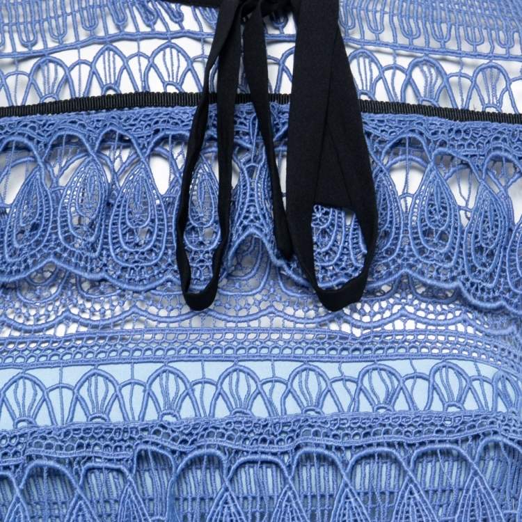 Pre Owned Self-Portrait Blue Teardrop Guipure Lace Daphne Midi Dress S