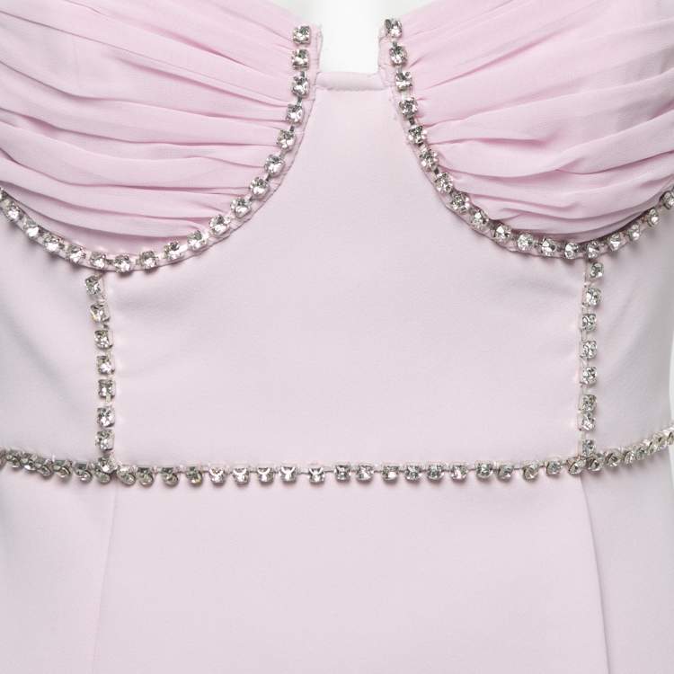 Pre Owned Self-Portrait Pink Crepe Crystal-Embellished Mini Dress S