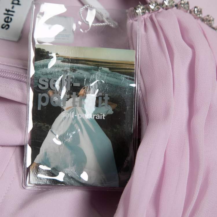 Pre Owned Self-Portrait Pink Crepe Crystal-Embellished Mini Dress S