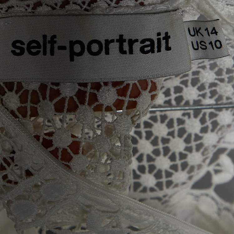 Pre Owned Self-Portrait White Crochet Lace Mock Neck Blouse XS