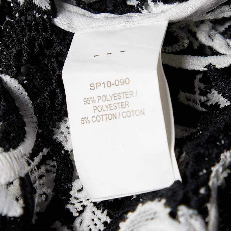 Pre Owned Self-Portrait Monochrome Floral Lace Ruffled Blouse M