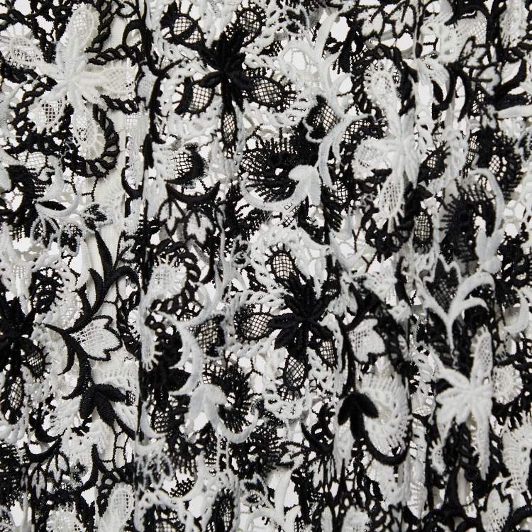 Pre Owned Self-Portrait Monochrome Floral Lace Ruffled Blouse M