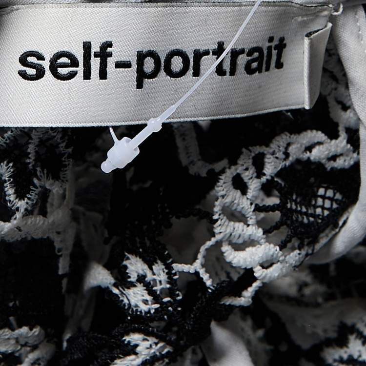 Pre Owned Self-Portrait Monochrome Floral Lace Ruffled Blouse M
