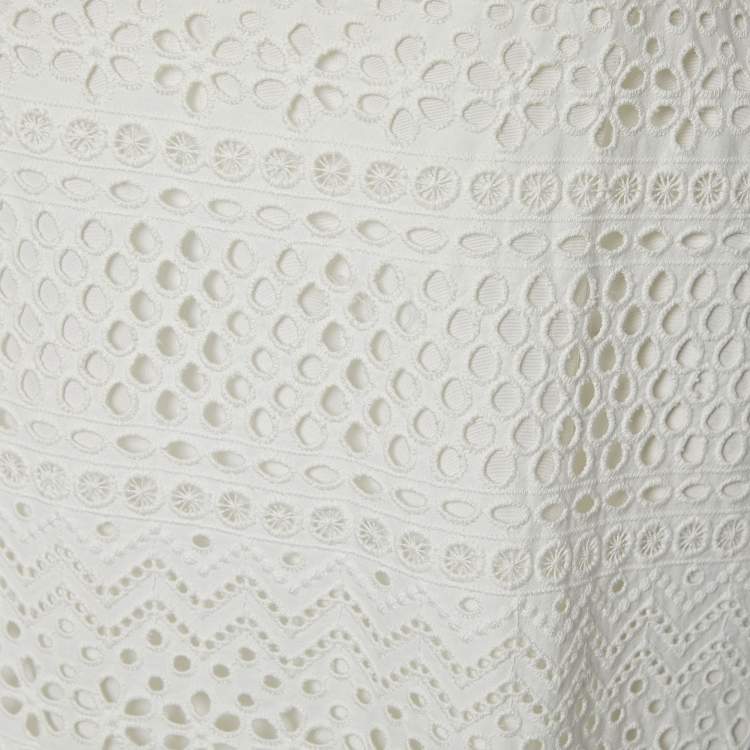 Pre Owned Self-Portrait White Eyelet Cotton Bea Midi Dress M