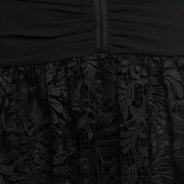 Pre Owned Self-Portrait Black Guipure Lace & Crepe Cut-Out Detail Midi Dress S