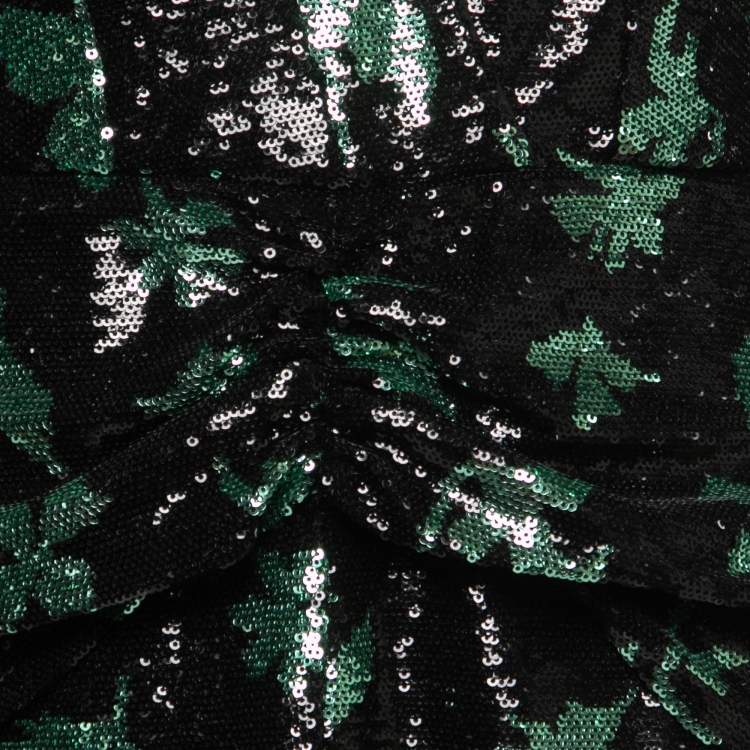 Pre Owned Self-Portrait Black & Green Sequin Embellished Midi Dress M