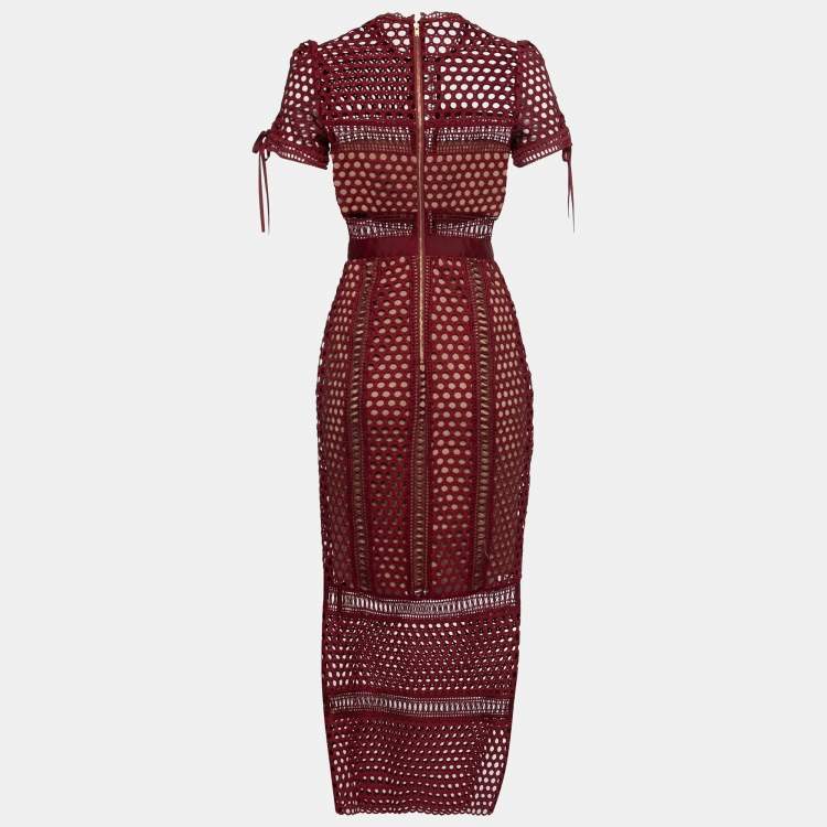 Self portrait red embroidered best sale midi dress