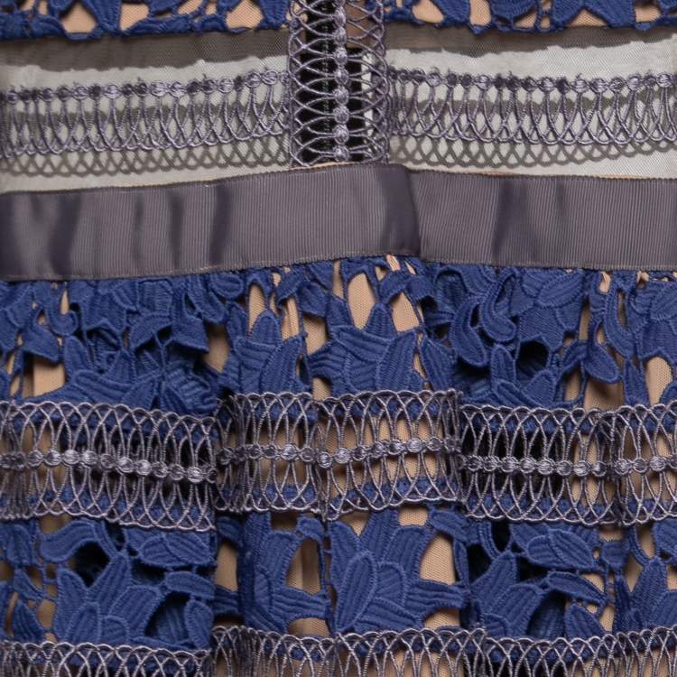 Pre Owned Self-Portrait Navy Blue Lace Paneled Liliana Dress S